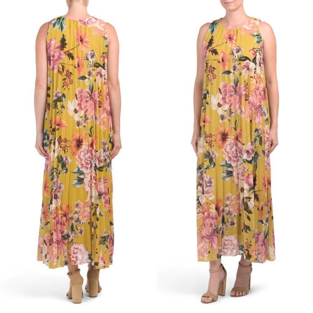 COOLPLES Pleated Yellow Floral Multi Maxi Dress - Picture 3 of 16